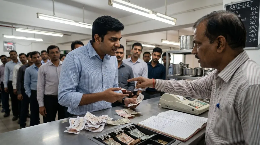 Manual paper meal coupons and cash payments causing billing errors at a canteen counter