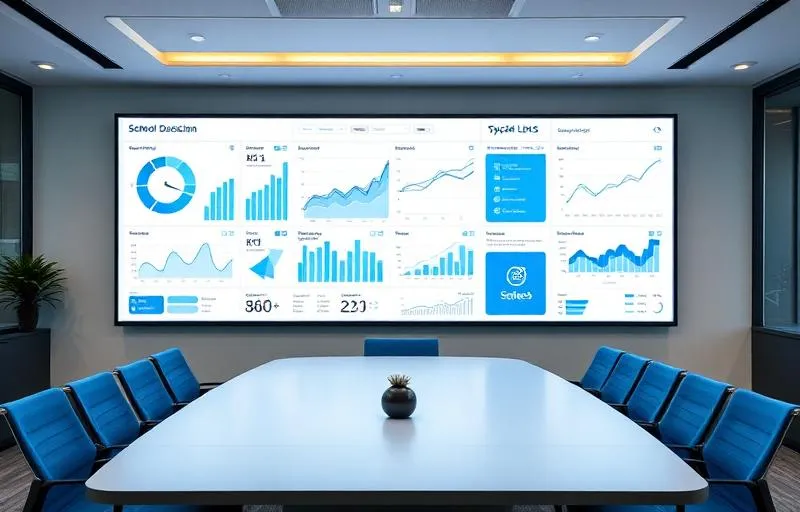 Analytics dashboard in a school conference room