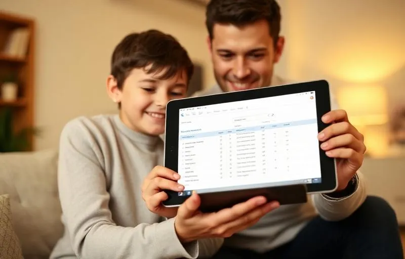 Parent and child reviewing school progress together on a tablet